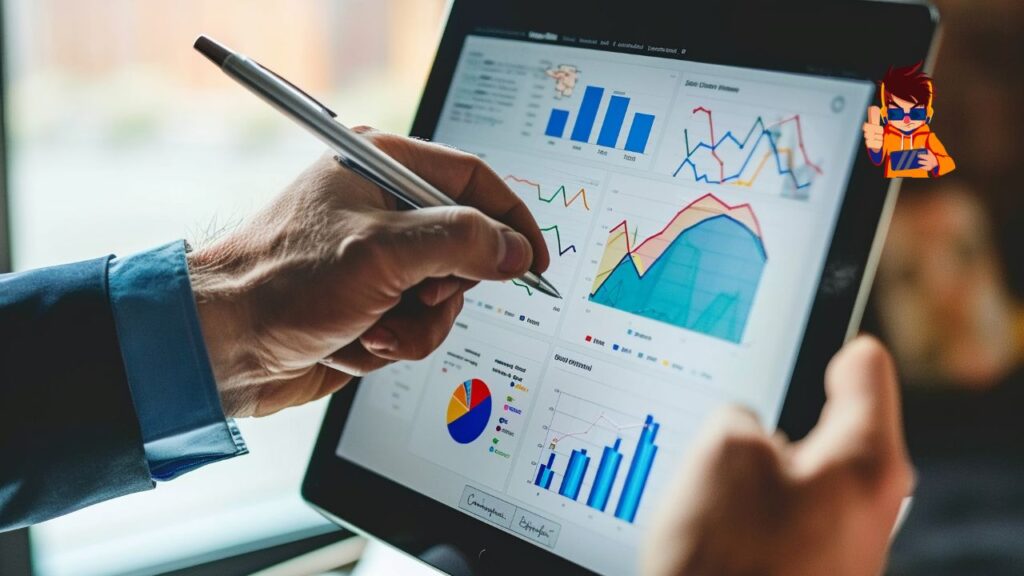 Scalable CRM solution concept with graphs showing business growth and customer engagement.